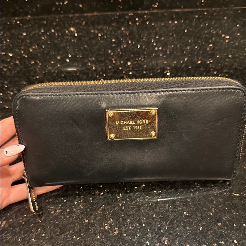 Michael Kors Black Leather Zip-Around Wallet
